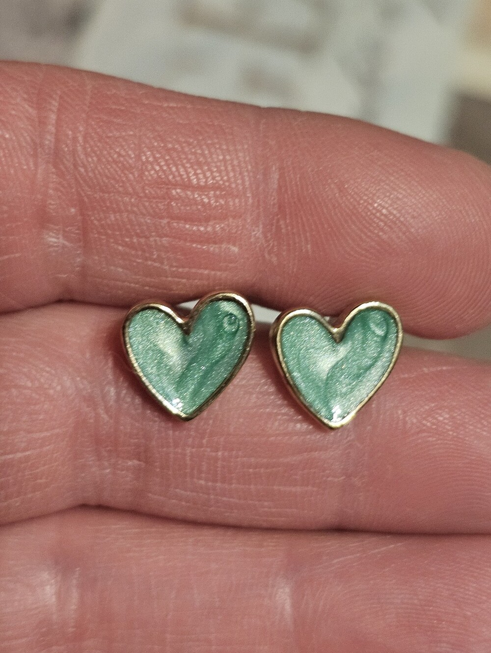 Gold Tone Green Heart Earring Studs